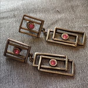 Artisan Silver Gunmetal Earrings With Pink  Stone, Frank Lloyd Wright-style